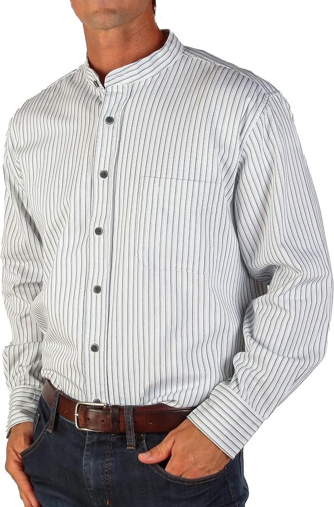 Traditional Irish Grandfather Shirt, Men's Casual Long Sleeve Button Down Collarless Dress Shirt