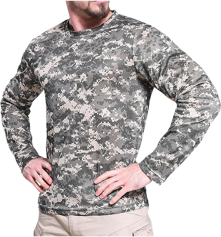 Men UPF 50+ Sun Protection Camo Shirt Quick Dry Long Sleeve UV T Shirts Lightweight Moisture Wicking Athletic Hiking Tee Tops