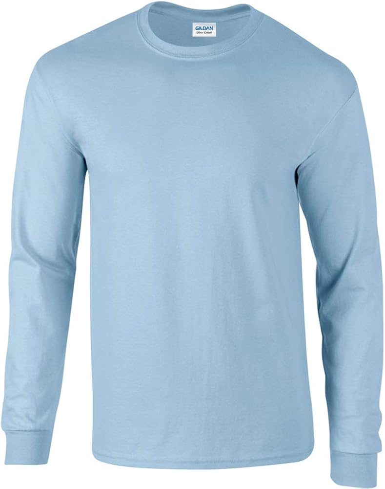 Gildan Mens Plain Crew Neck Ultra Cotton Long Sleeve T-Shirt (XL) (Light Blue)