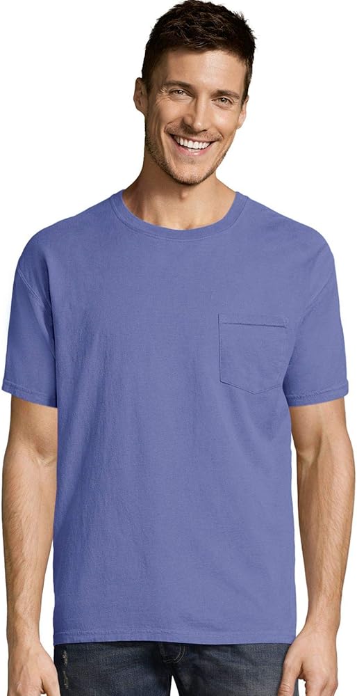 Hanes Mens ComfortWash Garment Dyed Short Sleeve Pocket Tee, L, Deep Forte Blue