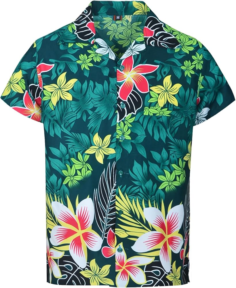 Stylher's Mens Floral Hawaiian Short Sleeve Chest Pocket Relax Fit Casual Button Down Shirt