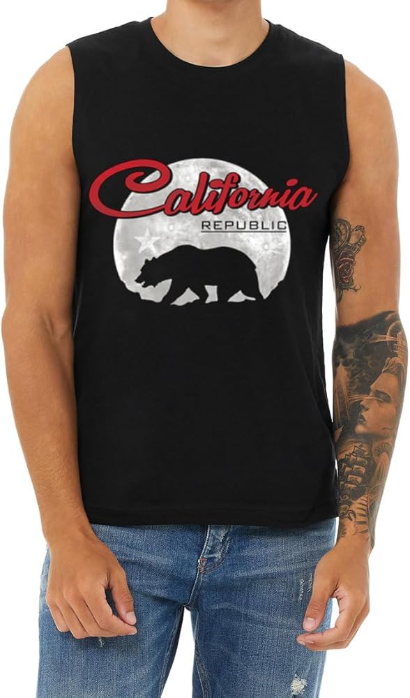 California Republic T-Shirt Sleeveless Muscle Tee Mens Tank Tops