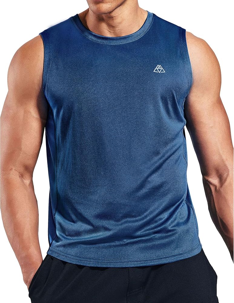 Haimont Men's Workout Sleeveless Shirts Quick Dry Muscle Tank Top Recycled Polyester Athletic Gym Running Tees