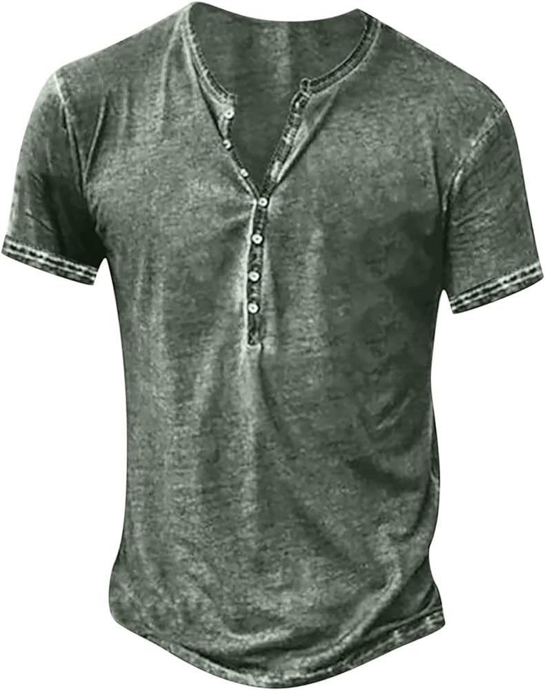 Mens Henley Shirts Short Sleeve Casual Button Down Shirt Vintage V Neck Cotton Solid Tee Shirts Fashion Outfits 2024