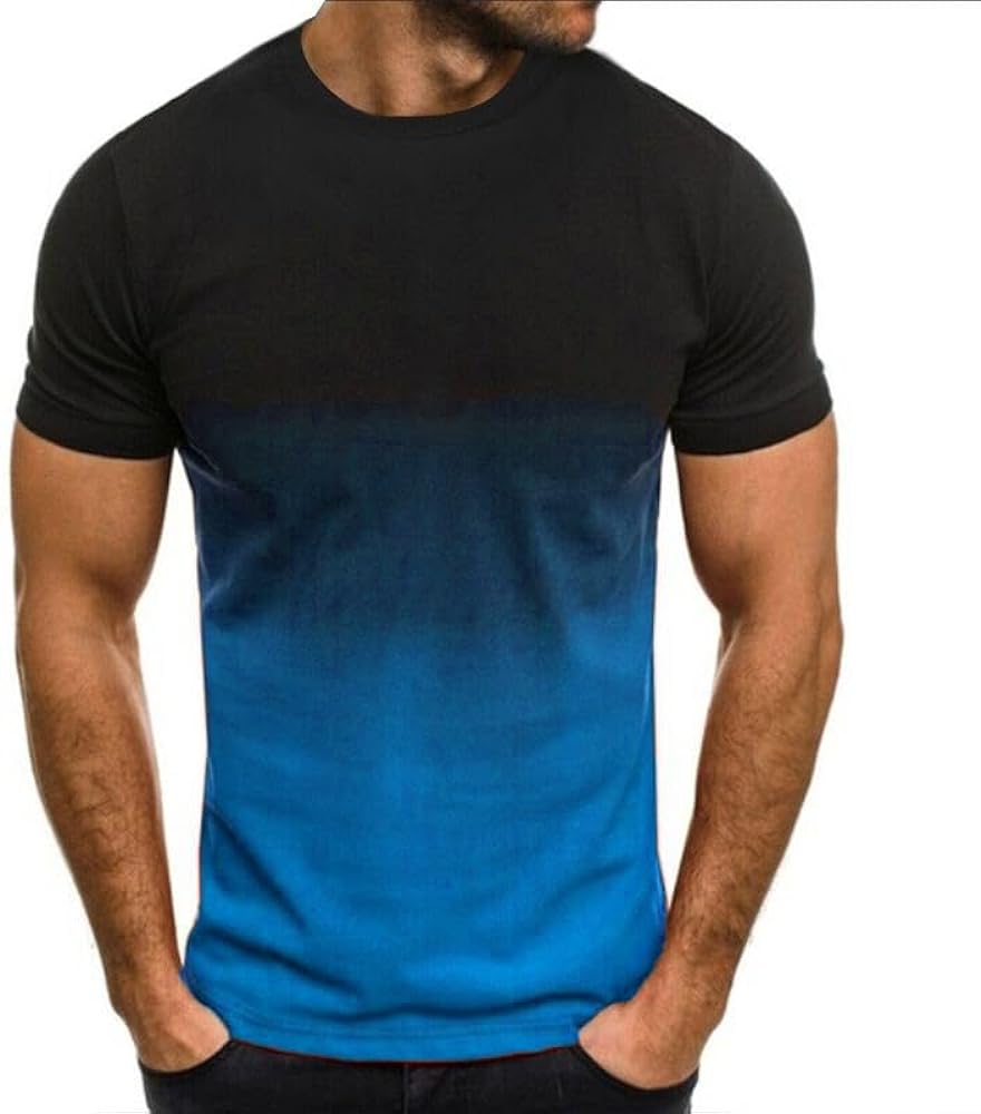 Tshirts Shirts for Men Casual Summer Fashion Short Sleeve Round Neck Tie Dye Gradient Basic Tee Outdoor Camping Tops