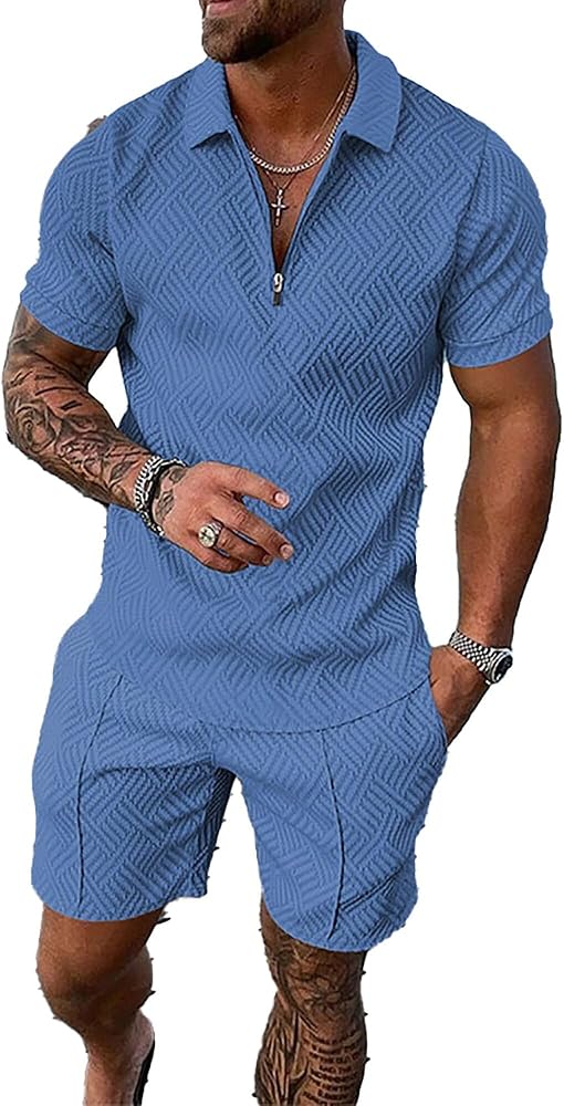 men short sets outfits 2 piece Summer Tracksuit Short Sleeve Polo men's shirt and short sets summer outfits for men