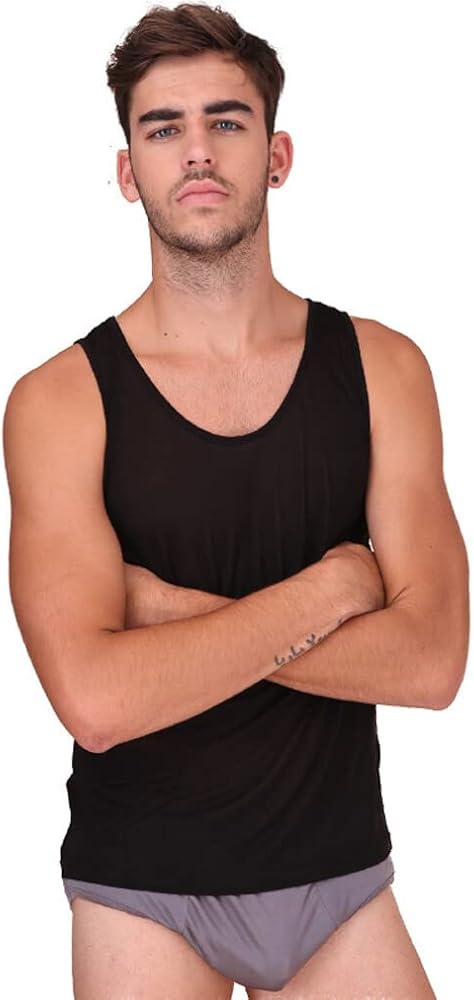 Forever Angel Men's 100% Silk Basic Gym Stretchy Tank Top Training Shirt