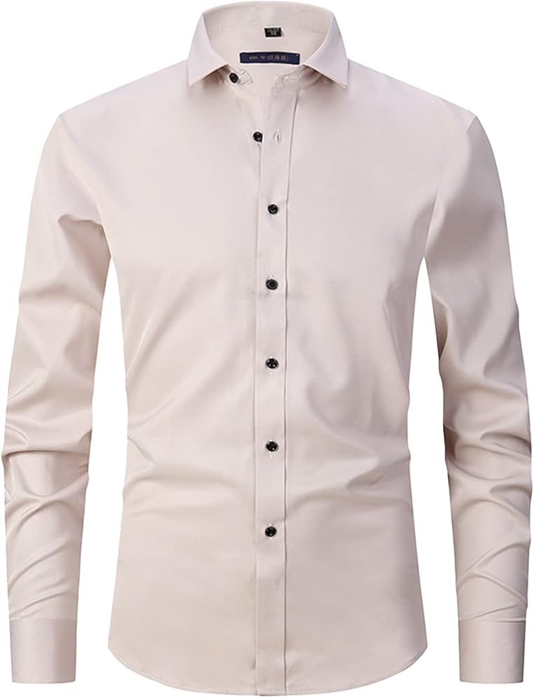 Men's Dress Shirt Long Sleeve Slim Fit Business Casual Button Down Solid Shirts