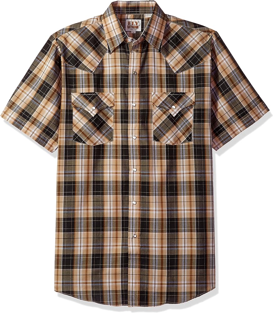 ELY CATTLEMAN Men's Short Sleeve Plaid Western Shirt