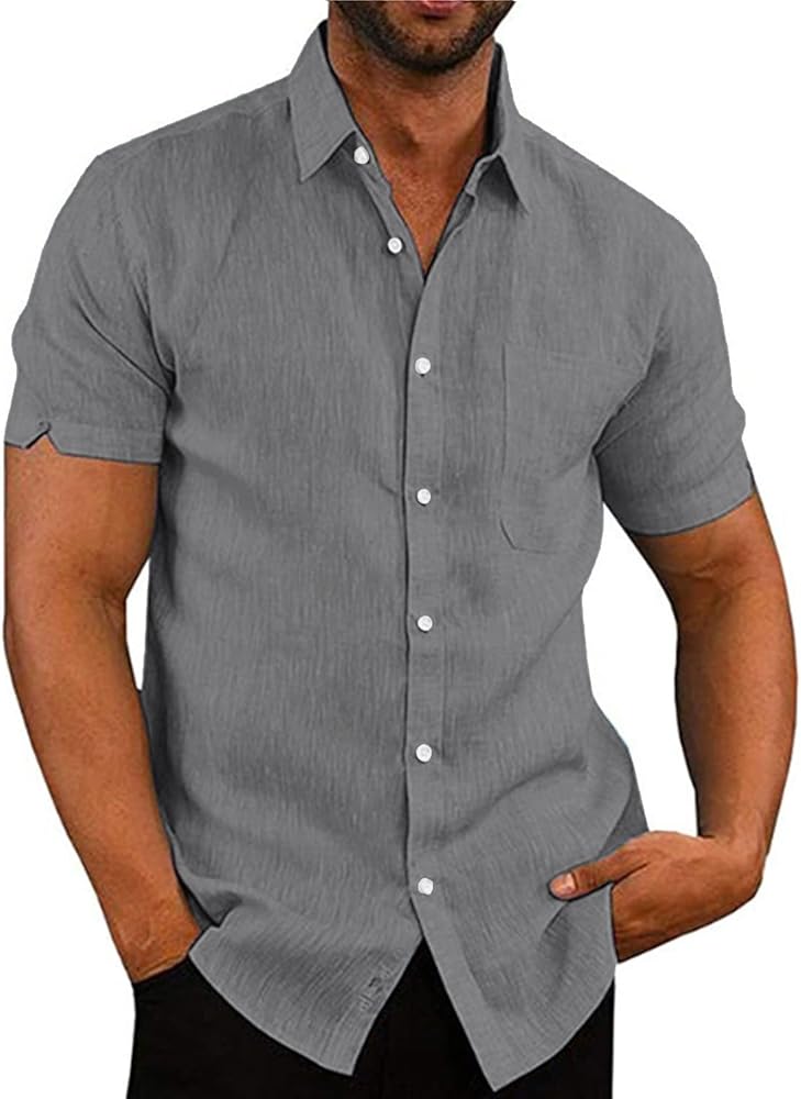 Mens Summer Beach Shirt Short Sleeve Shirts Casual Button Down Shirt Plain Tops