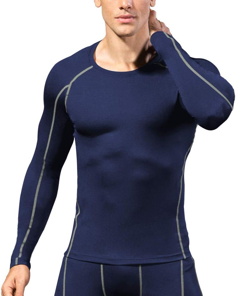 Men's Sports Compression Shirt Running Workout Long Sleeve Quick Dry Base Layer Active Athletic T-Shirt Gym Tops