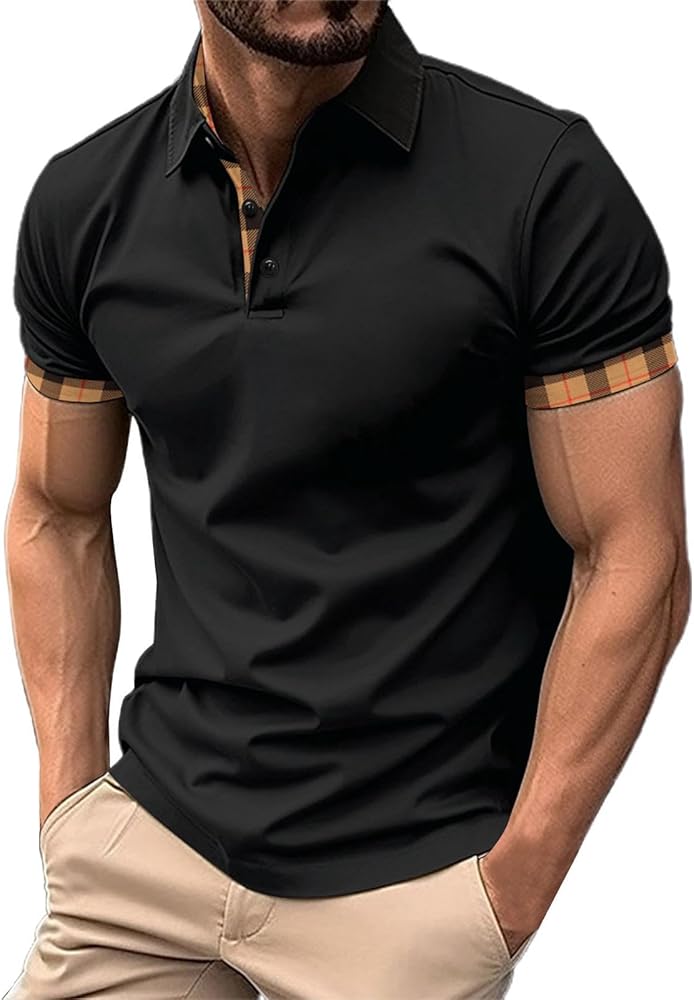 Polo Shirts for Men with Pocket Cotton Men's Spring and Autumn Casual Button Down Solid Color Shirt