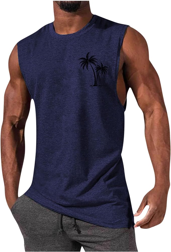 2024 Beach Tank Top Men Hawaiian Palm Tree Sleeveless Shirt Graphic T-Shirts 3D Printed Tee Shirt Muscle Tank Tops