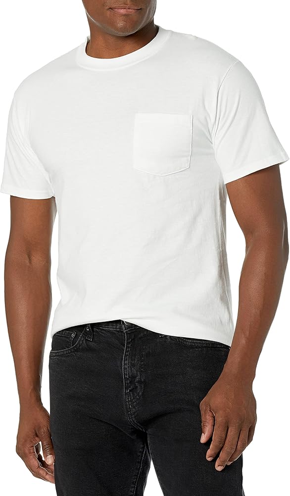 Hanes Short Sleeve Beefy Pocket T-Shirt - 5190, White, M US (Chest 38-40)