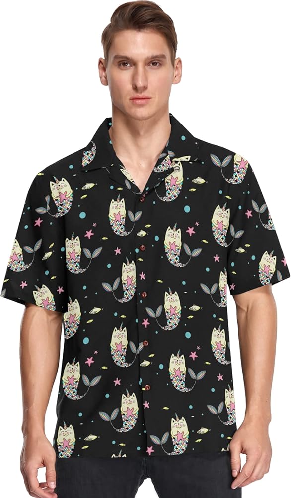 visesunny Stylish Men's Hawaiian Print Button Down Short Sleeve Shirt Funny Tropical Floral Casual Beach Shirts Gift