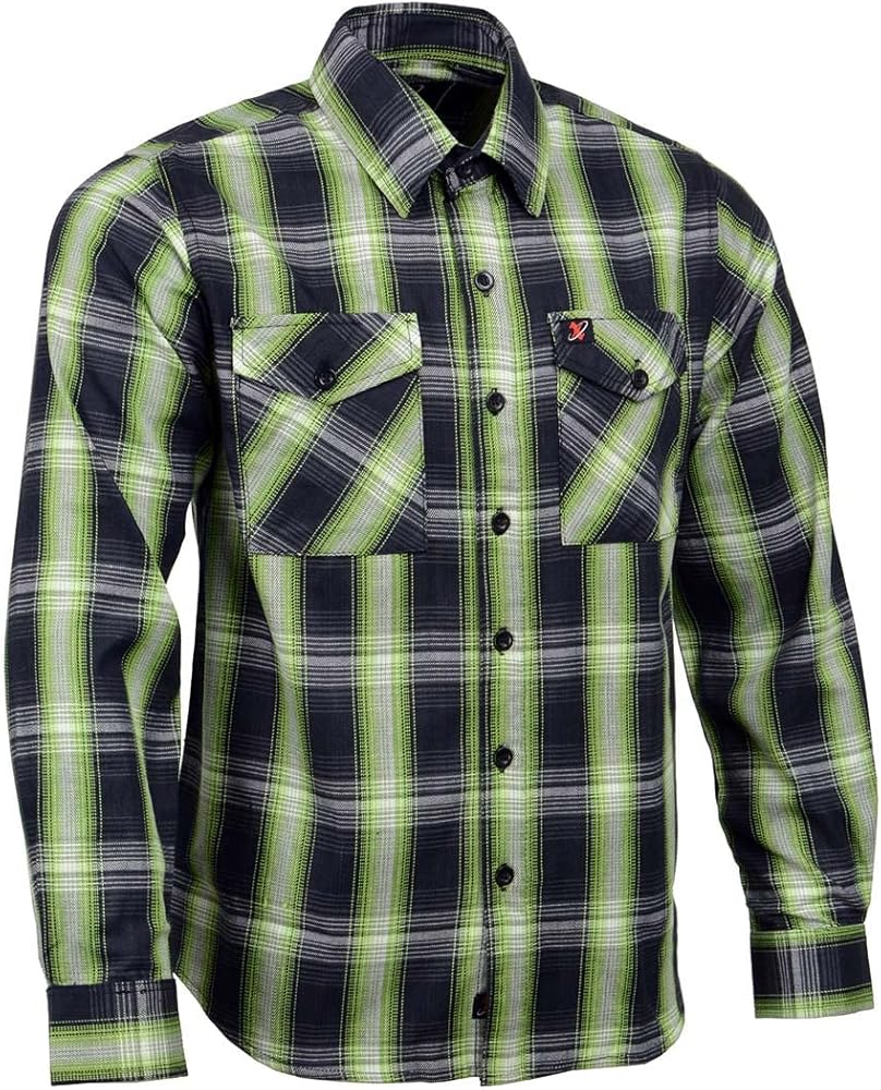 Milwaukee Leather MNG11657 Men's Black and Green with White Long Sleeve Cotton Flannel Shirt