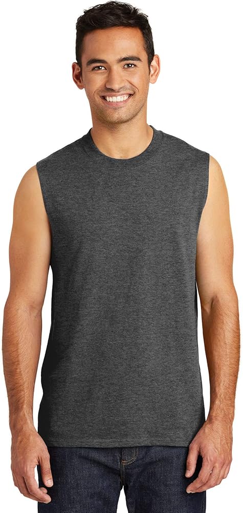 Port & Co Men's Core Cotton Sleeveless Tee, Dark Heather Grey, X-Large