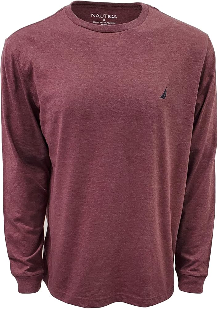 Nautica Men's Long Sleeve Solid Crew Neck T-Shirt (Large, Burgundy Heather)