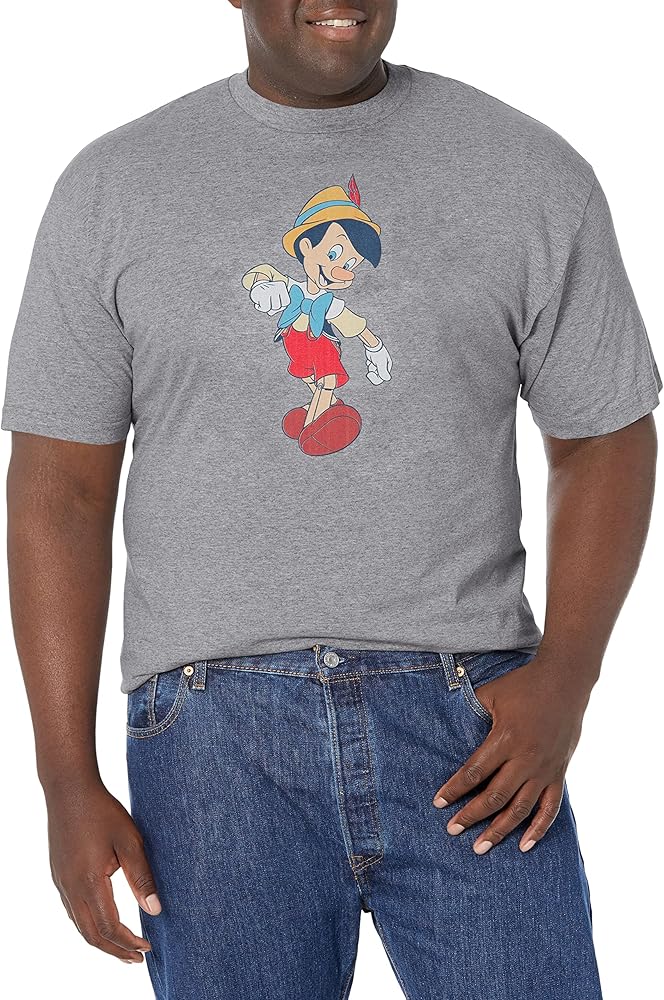 Disney Vintage Pinocchio Men's Tops Short Sleeve Tee Shirt, Athletic Heather, 3X-Large Big Tall