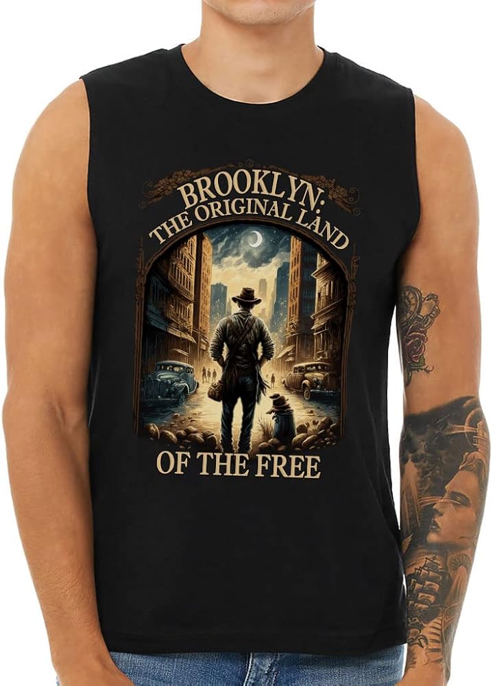 Land of The Free Men's Muscle Tank - Brooklyn Design Men's Sleeveless T-Shirt - Patriotic Tank