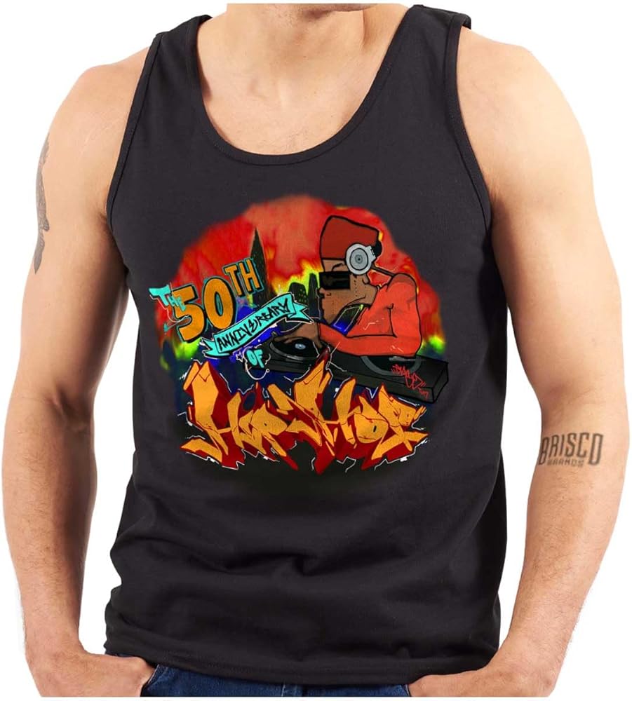 Brisco Brands Cool Hip Hop Fire DJ Illustration Tank Top T Shirts Men Women