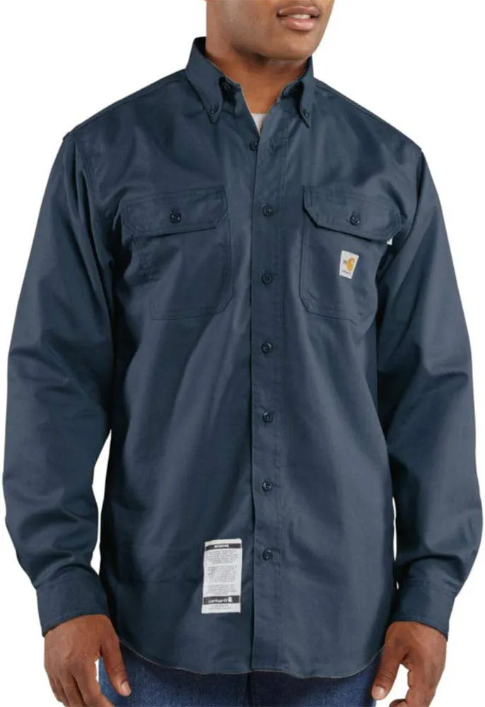 Carhartt Men's Solid Fr Long Sleeve Button Down Work Shirt Big and Tall Navy XX-Large Tall