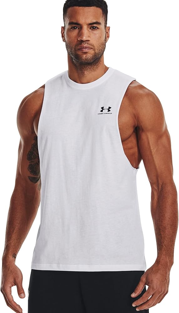 Under Armour Left Chest Cutoff Tank White/Black/Black XL