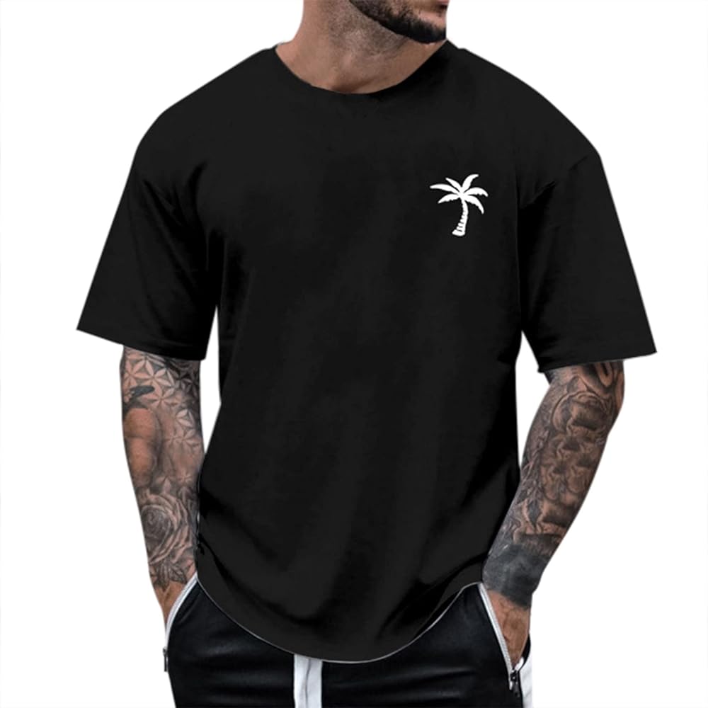 T-Shirts for Men Coconut Palm Tree Graphic Tee Shirts Summer Breathable Lightweight Short Sleeves Tees Shirts