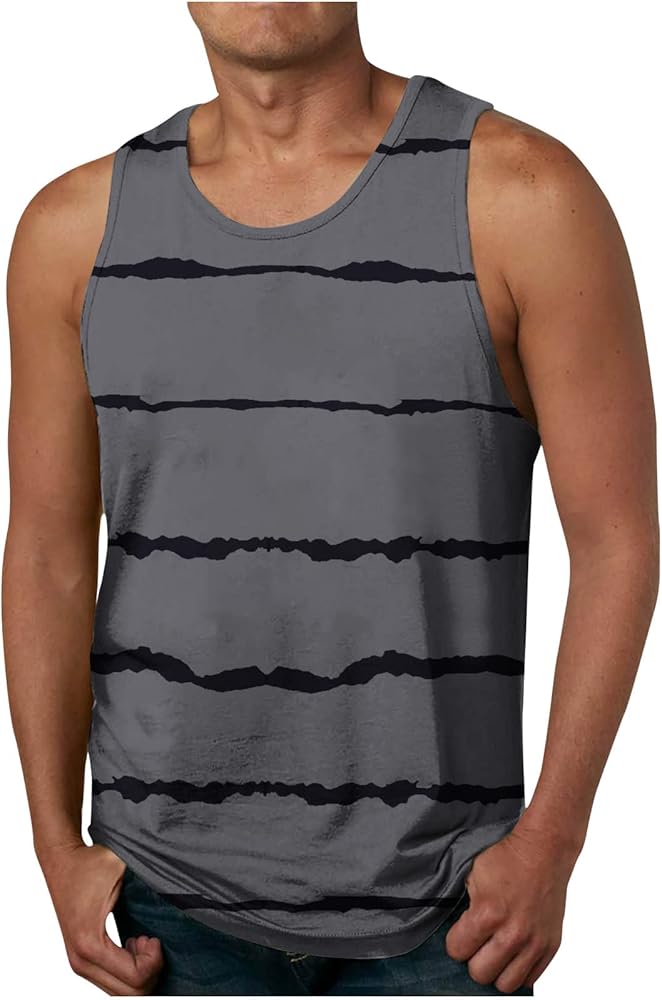 Big and Tall Graphic Tank Tops for Men 2024 Trendy Sleeveless Striped Muscle Tanks Shirts Loose Casual Outfits