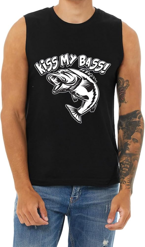 Bass Fishing Gear Gifts Accessories Funny Fishing T-Shirt Sleeveless Muscle Tee Mens Tank Tops