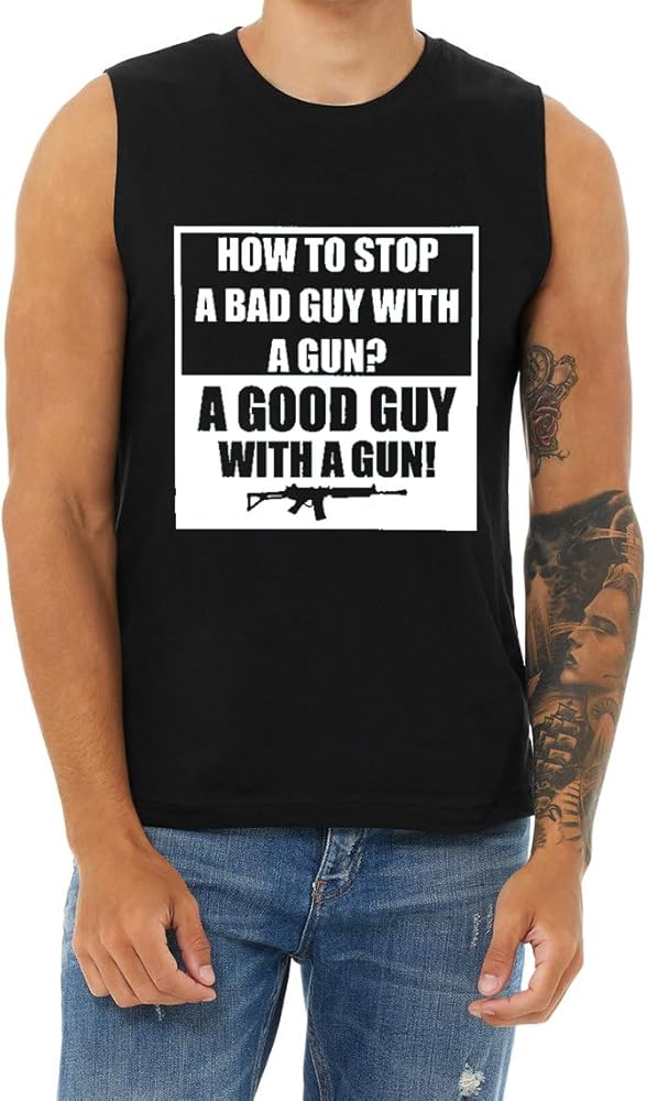 Good Guy Gun 2nd Amendment T-Shirt Sleeveless Muscle Tee Mens Tank Tops