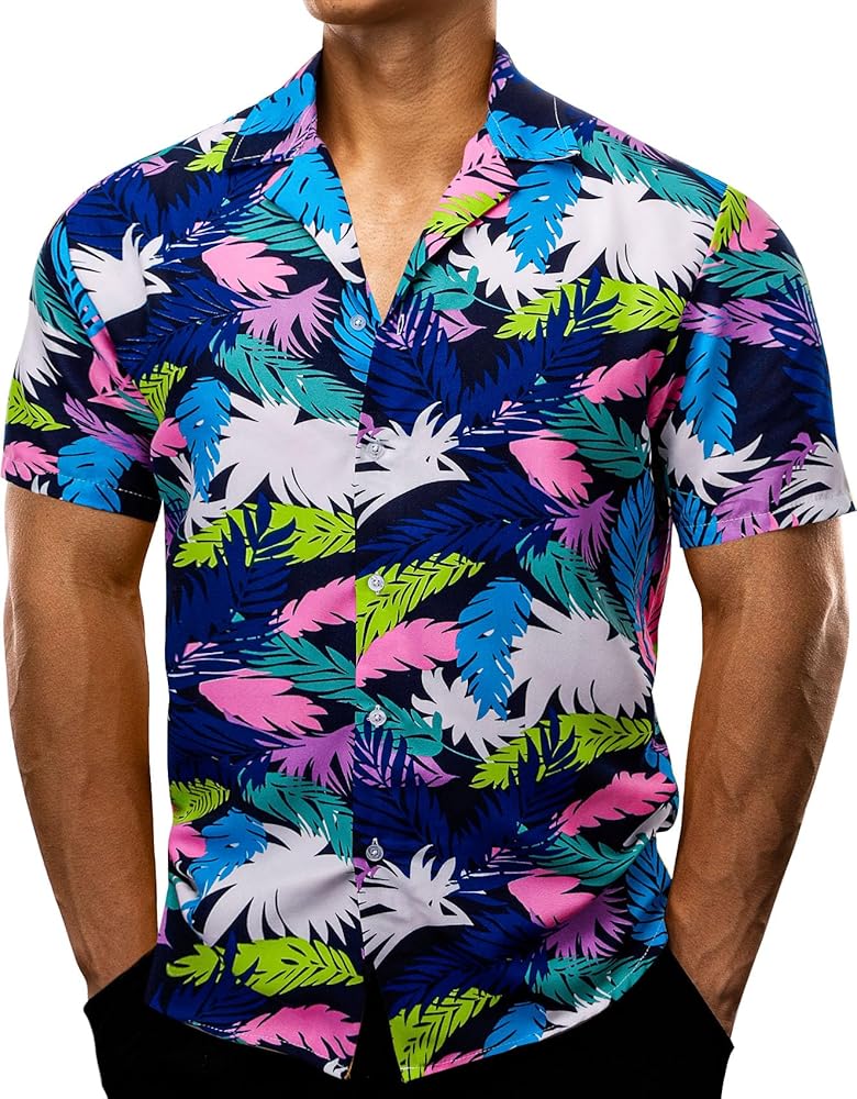 YOHOWA Men's Hawaiian Shirt Short Sleeve Casual Button Down Dress Shirts Beach Breeze Party