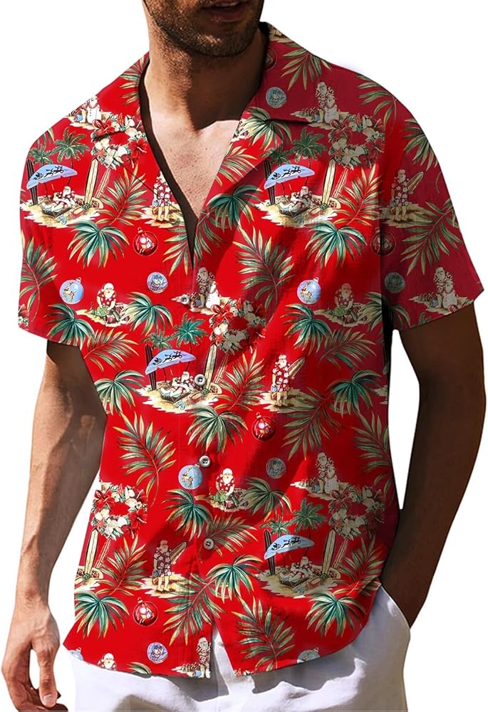 TURETRENDY Men's Hawaiian Shirts Floral Printed Button Down Summer Tropical Holiday Beach Party Shirts