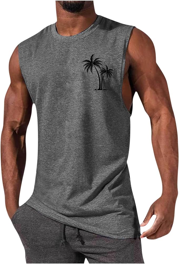 Mens Tank Tops Summer Beach Funny Palm Tree Print Graphic Tee Shirts Casual Sleeveless Muscle T-Shirts Trendy Clothes