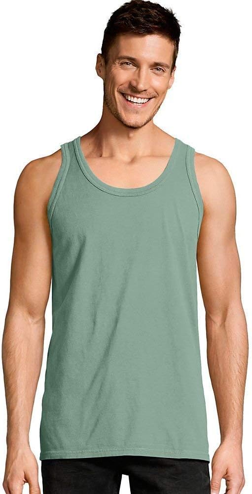 Hanes Men's ComfortWash Garment Dyed Sleeveless Tank Top Cypress Green