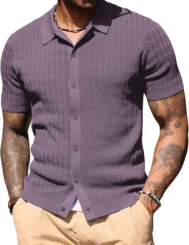 PJ PAUL JONES Mens Polo Shirt Knit Textured Short Sleeve Golf Shirt Button Down Knitwear