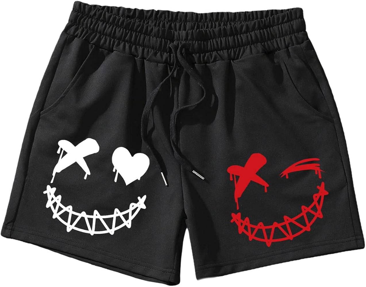 GORGLITTER Men's Cartoon Graphic Running Workout Shorts Drawstring Waist Track Shorts with Pockets