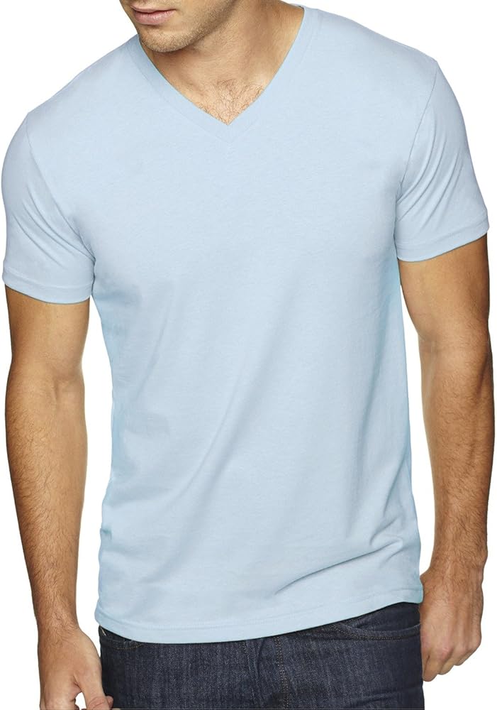 Next Level Men's Sueded Baby Rib Soft V-Neck T-Shirt Light Blue