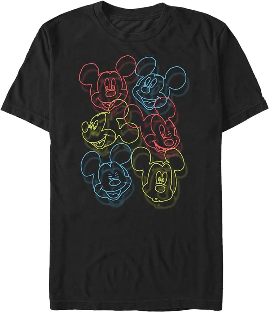 Disney Classic Mickey Neon Heads Men's Tops Short Sleeve Tee Shirt, Black, 4X-Large Big Tall