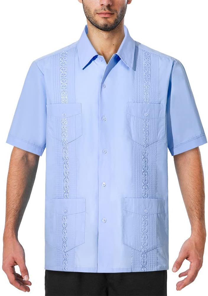 Men's Guayabera Shirts Button Down Cuban Beach Shirt Tops