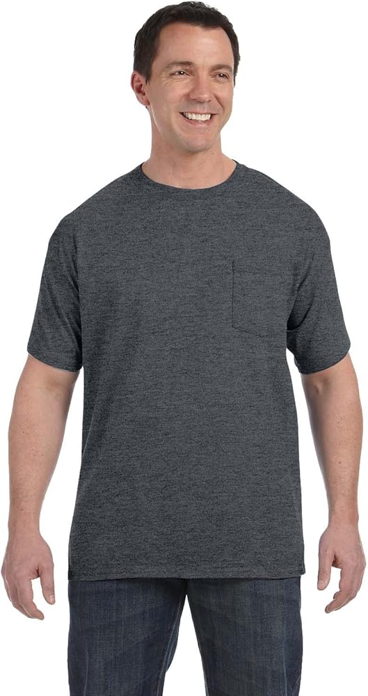 By Hanes Mens 61 Oz Tagless Pocket T-Shirt - Charcoal Heather - 2XL - (Style # H5590 - Original Label)