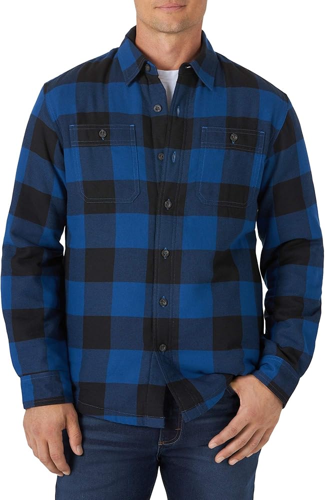 Wrangler Authentics Men's Long Sleeve Sherpa Lined Shirt Jacket, Blue Buffalo, Small