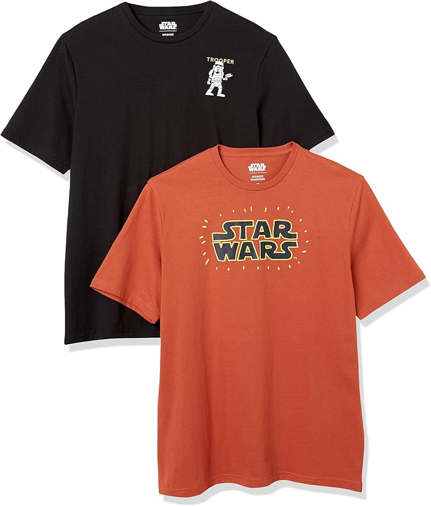 Amazon Essentials Disney | Marvel | Star Wars Men's Crewneck T-Shirts (Available in Big & Tall), Pack of 2