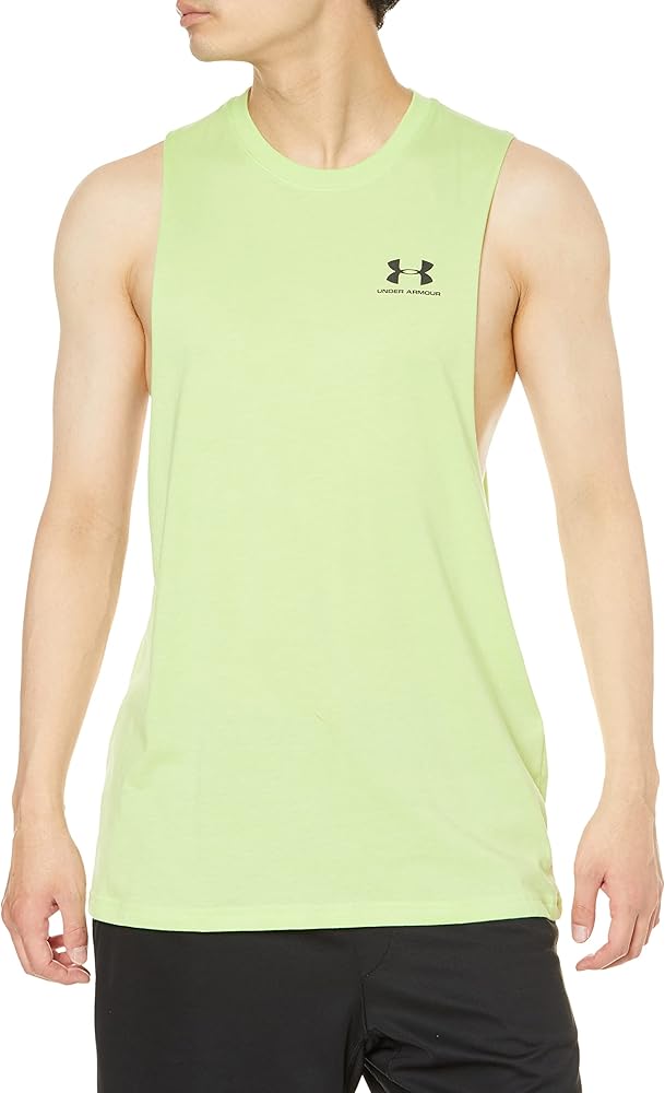 Under Armour Men's Sportstyle Left Chest Cut-Off T-Shirt, Lime Foam (368)/Black, X-Large