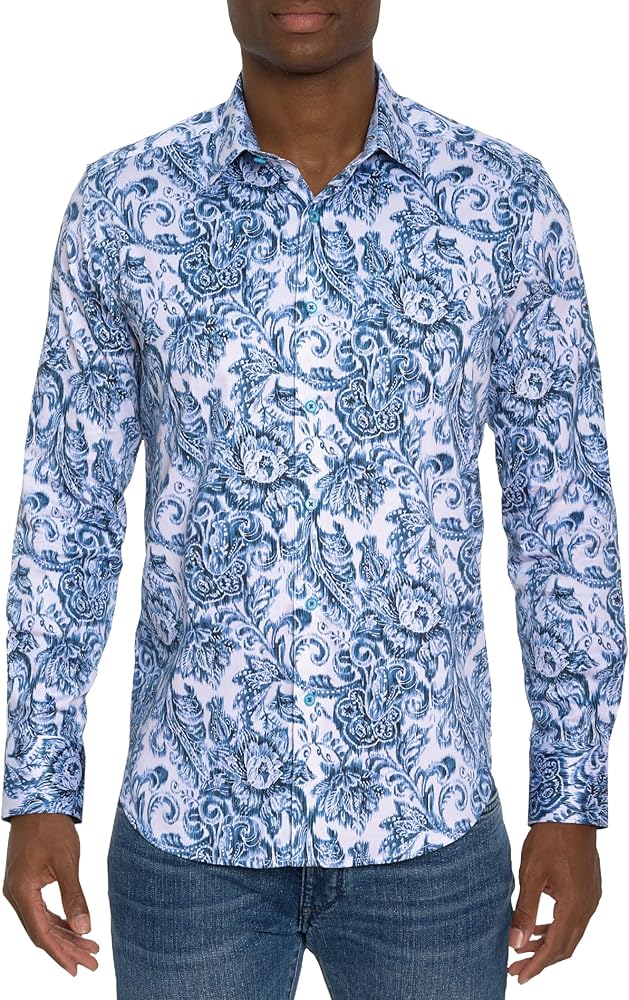 Robert Graham Men Millennium Long Sleeve Button Down Shirt, Teal, Large