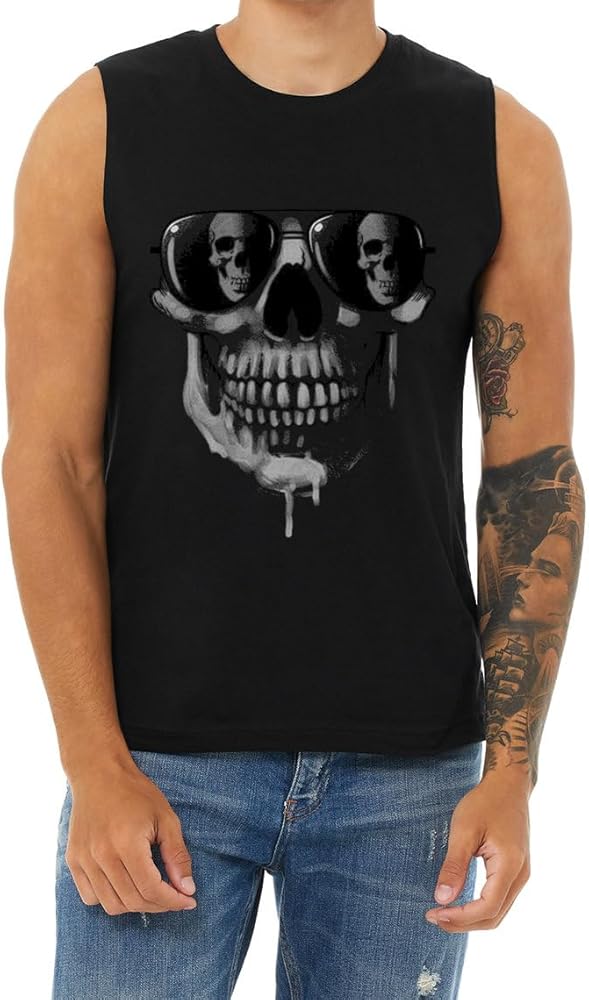 Sunglasses Cool Skull T-Shirt Sleeveless Muscle Tee Mens Tank Tops