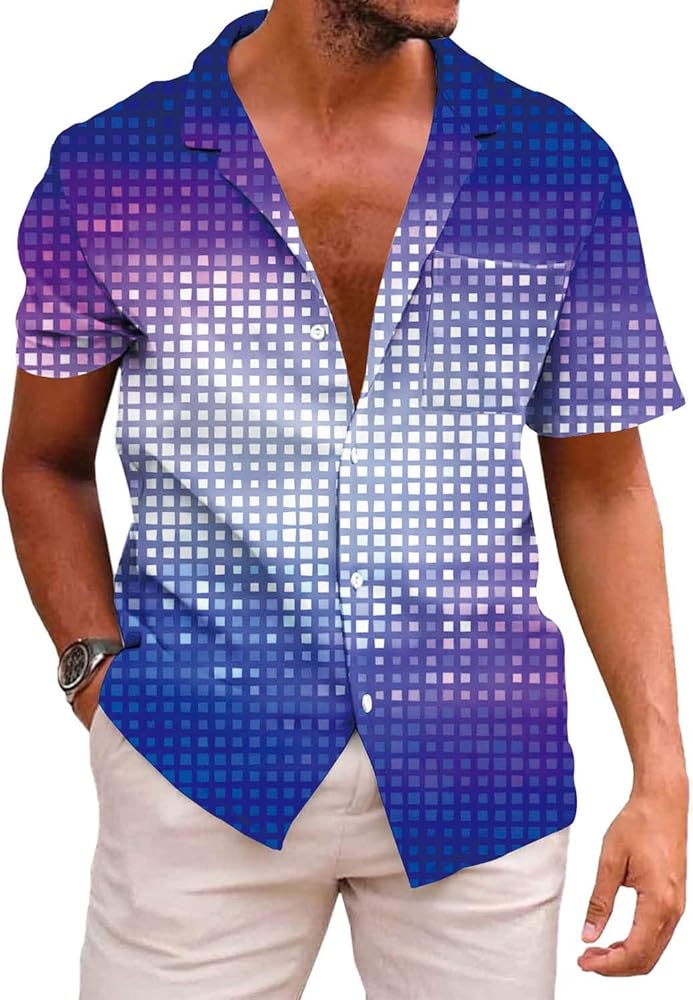 KYKU Men's 70's Disco Shirt Vintage Button Up Shirts Short Sleeve