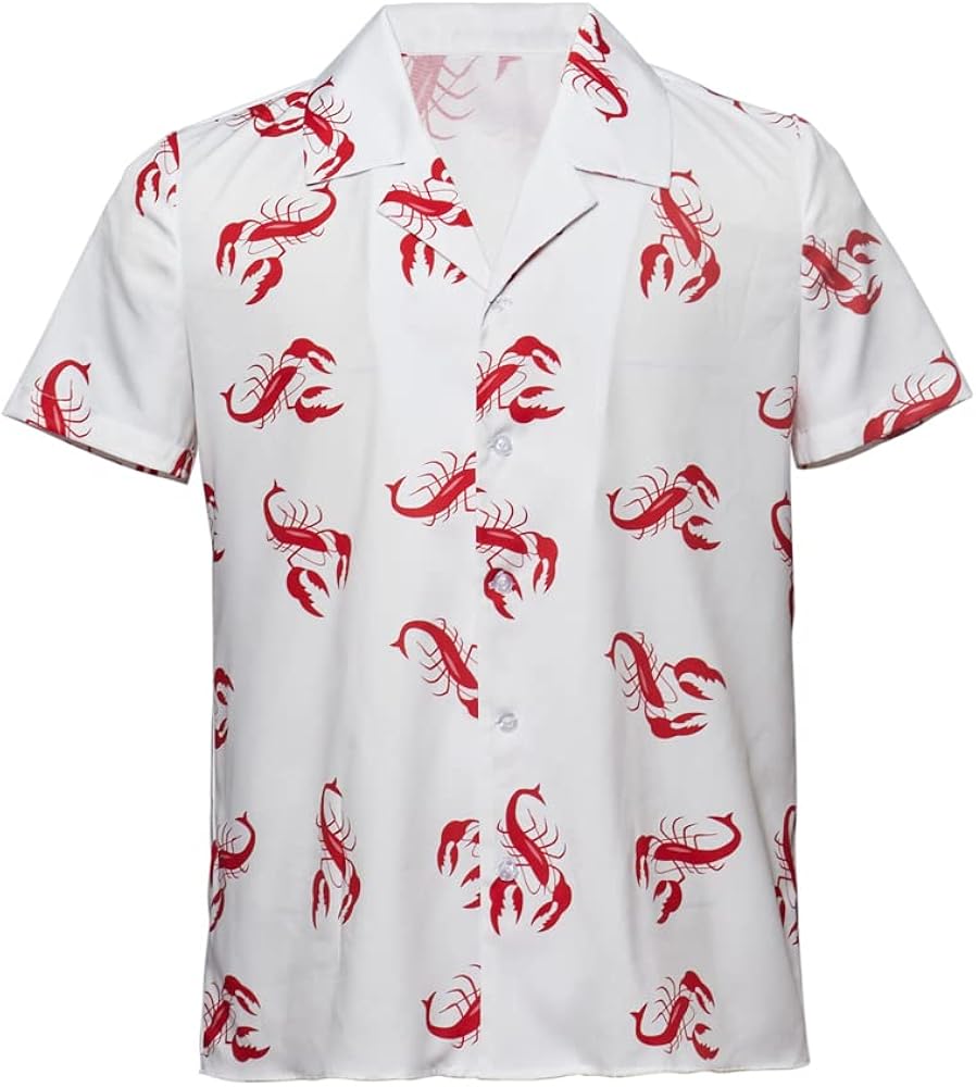 Men's Kramer Seinfeld Lobster Shirt Button-Up White Shirt Short Sleeve Hawaiian Shirts