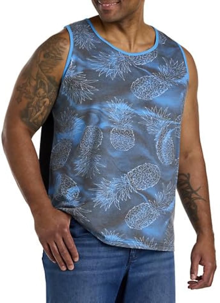 True Nation by DXL Men's Big and Tall Pineapple Print Sleeveless T-Shirt