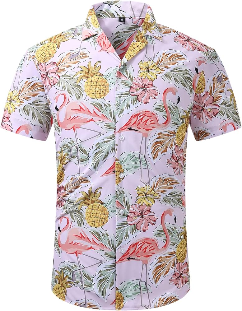 Hawaiian Printed Shirt for Men - Tropical Short-Sleeve Beach Casual Button-Down Aloha Shirt Regular-Fit